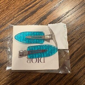 Brand New Dior Monogram Logo Blue Hair Clips - Limited Edition